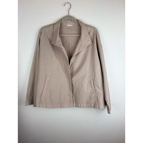 Eileen Fisher Organic Cotton Beige Jacket Boxy Fit Size Large - Picture 1 of 8